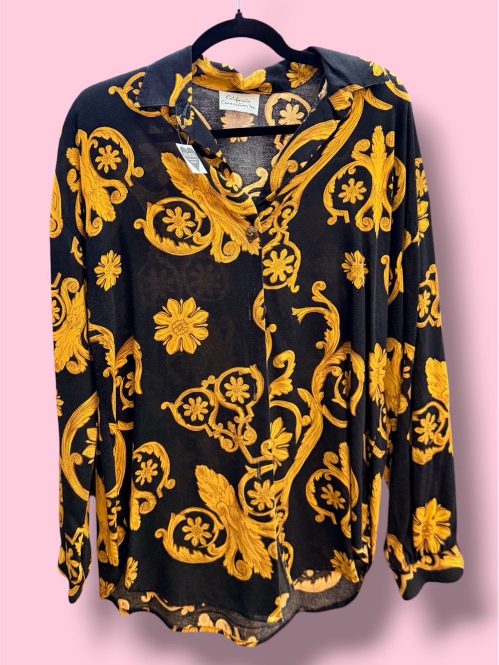 Black & Gold Baroque Button-Up Blouse - Casual to Dressy VINTAGE